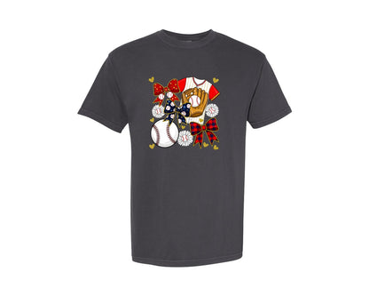 brand:Comfort Colors|color:Graphite|Baseball Coquette Game Day Baseball Graphic T-Shirt
