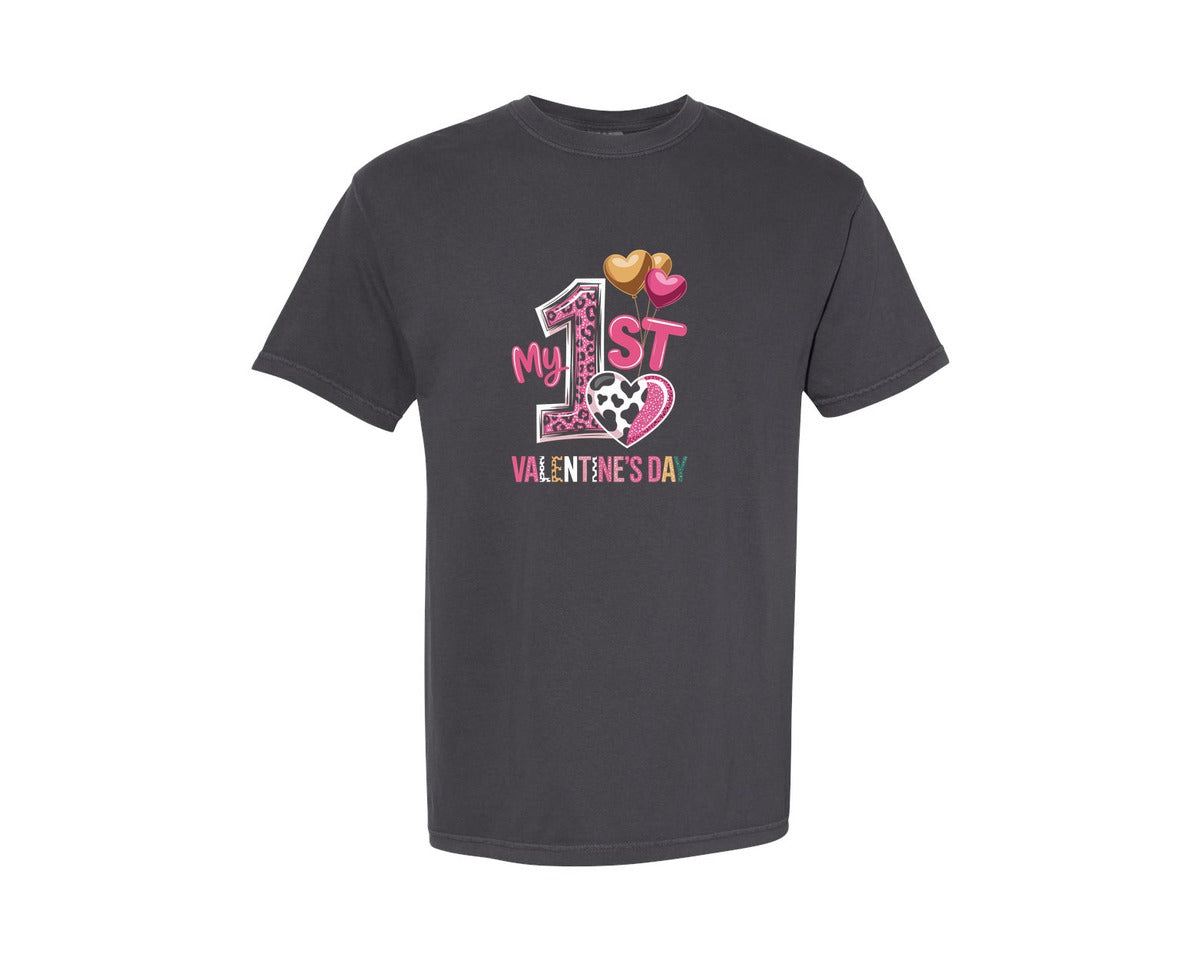 brand:Comfort Colors|color:Graphite|My First Valentines Day Graphic T-Shirt