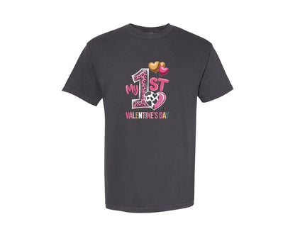 brand:Comfort Colors|color:Graphite|My First Valentines Day Graphic T-Shirt