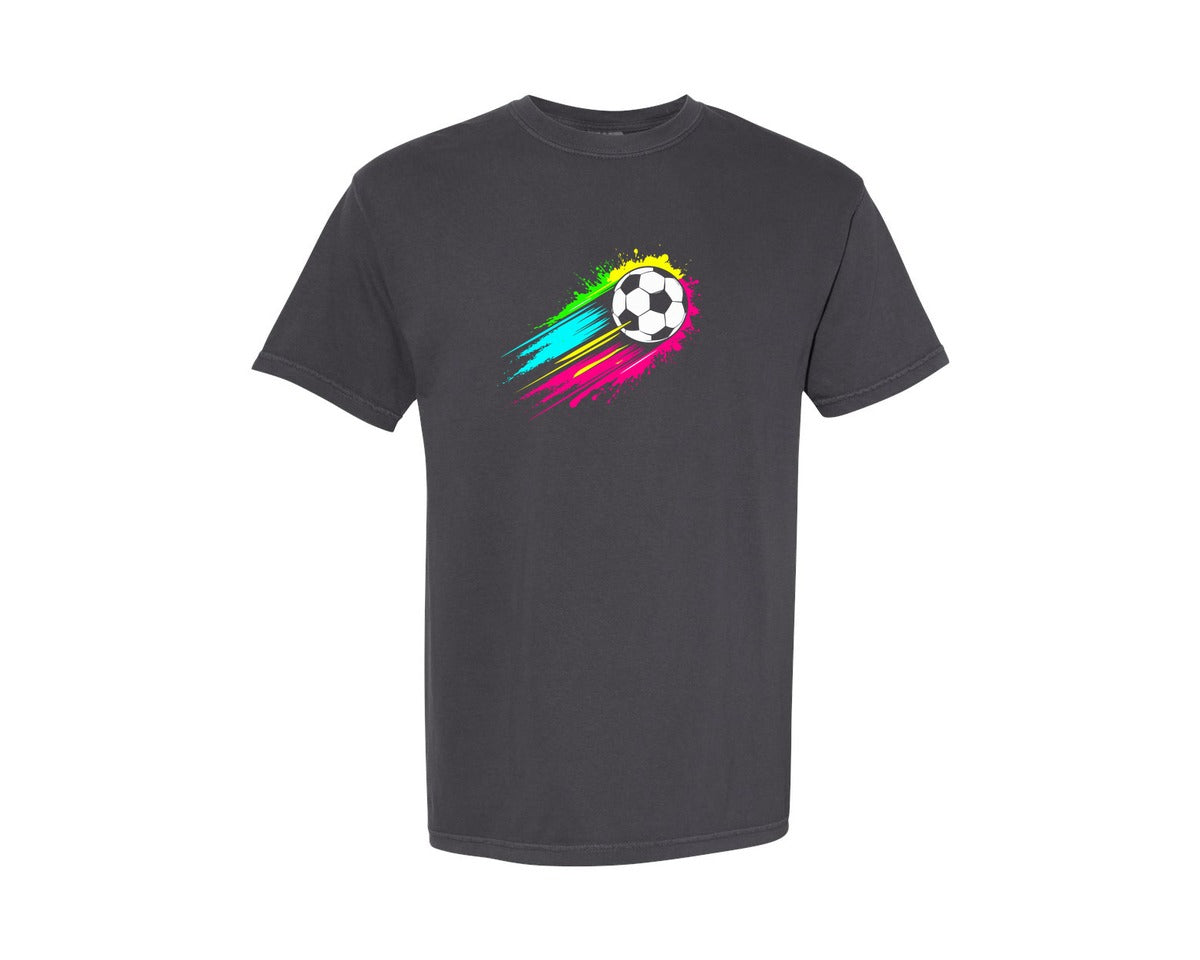 brand:Comfort Colors|color:Graphite|Colorful Tie Dye Soccer Ball T Shirt Graphic T-Shirt