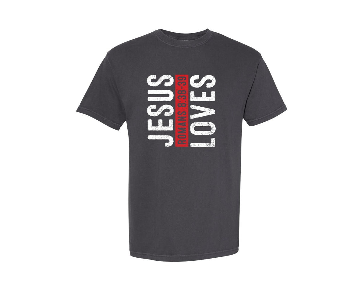 brand:Comfort Colors|color:Graphite|Jesus Loves Bible Verse Shirt Ch Graphic T-Shirt