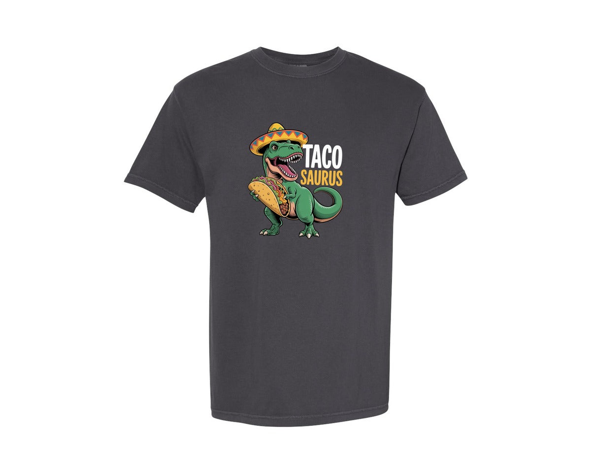 brand:Comfort Colors|color:Graphite|Taco Saurus Funny Taco Dinosaur Graphic T-Shirt