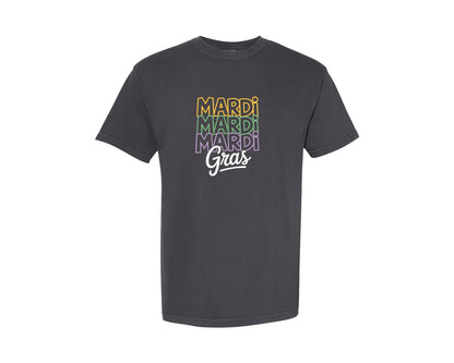 brand:Comfort Colors|color:Graphite|Funny Mardi Gras Typography Shirt Graphic T-Shirt