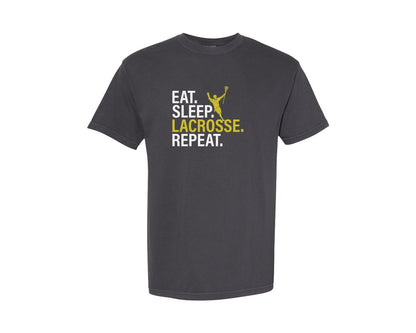 brand:Comfort Colors|color:Graphite|Eat Sleep Lacrosse Repeat Sports Team Graphic T-Shirt
