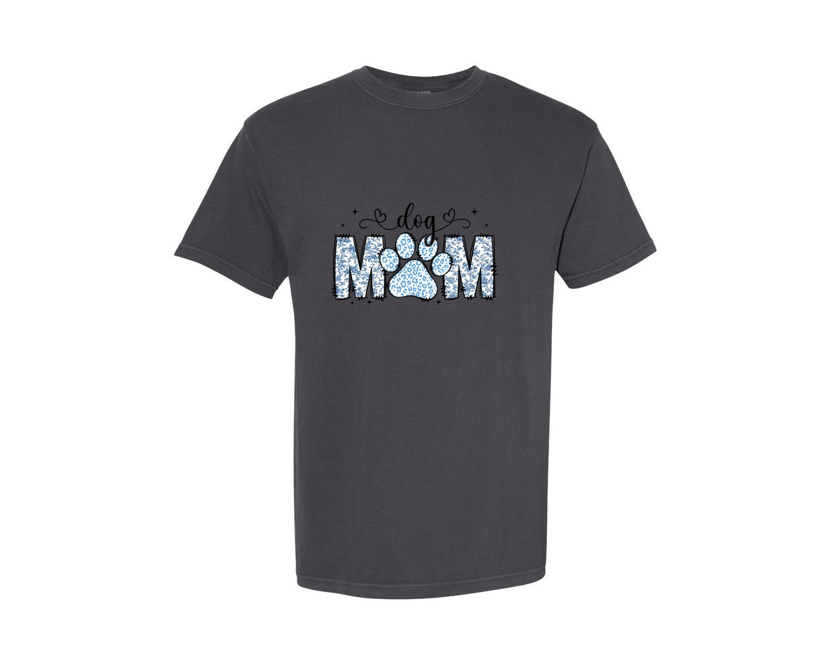 brand:Comfort Colors|color:Graphite|Blue Toile Dog Mom Retro Aesthetic Graphic T-Shirt