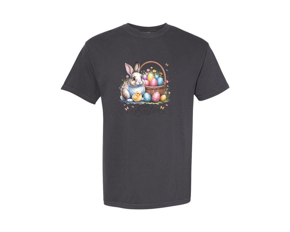 brand:Comfort Colors|color:Graphite|Happy Easter Bunny Eggs 5 Graphic T-Shirt