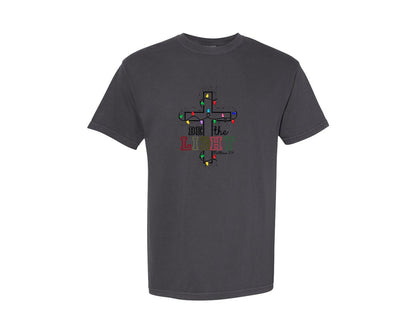 brand:Comfort Colors|color:Graphite|Be The Light Christian Cross Lights Graphic T-Shirt