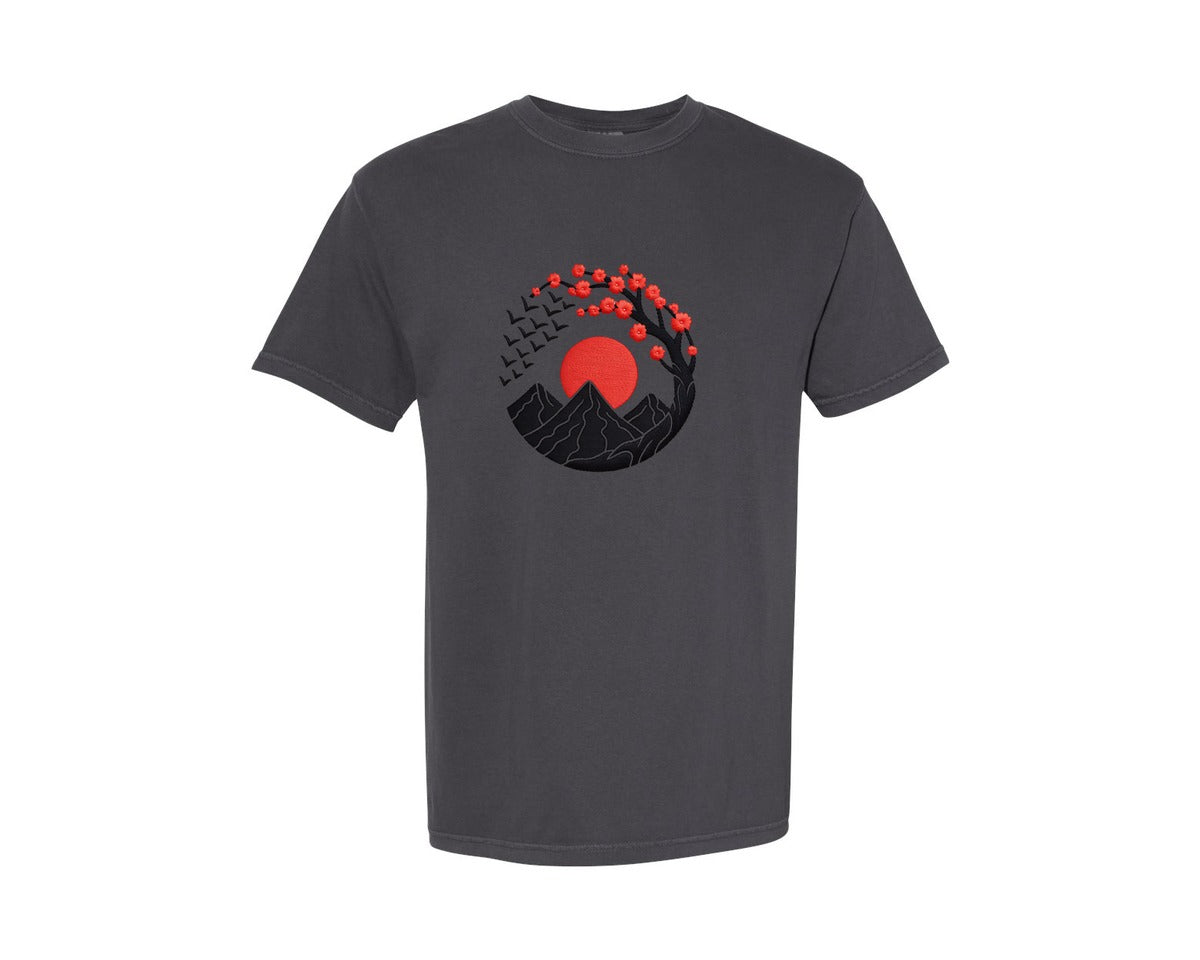 brand:Comfort Colors|color:Graphite|Red Sun Mountain Embroidery Graphic T-Shirt