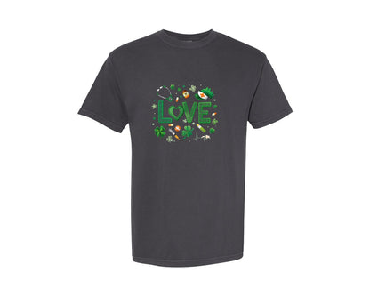 brand:Comfort Colors|color:Graphite|Nurse St Patricks Love Clover Shamrock 2 Graphic T-Shirt