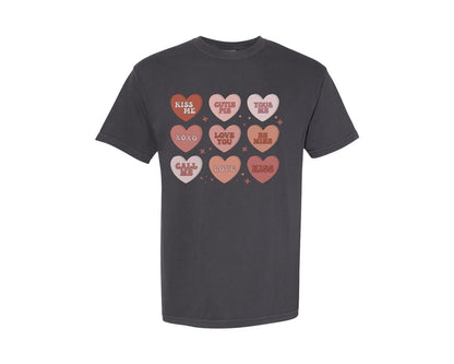 brand:Comfort Colors|color:Graphite|Conversation Hearts Valentine 2 Graphic T-Shirt