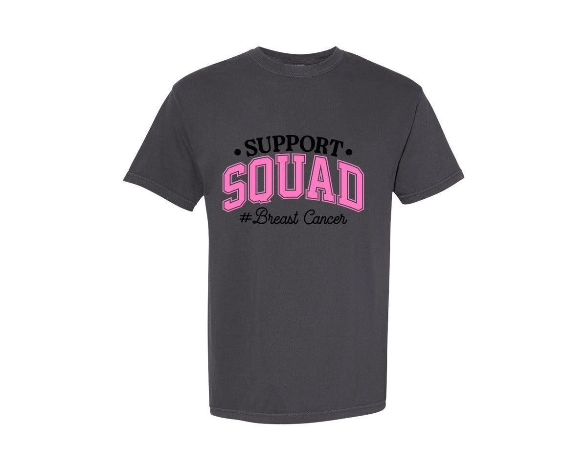 brand:Comfort Colors|color:Graphite|Support Squad Breast Cancer Graphic T-Shirt