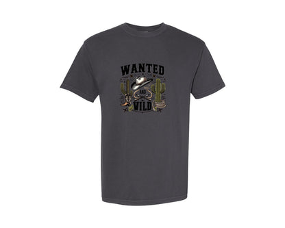 brand:Comfort Colors|color:Graphite|Western Wanted And Wild T Shirt Graphic T-Shirt