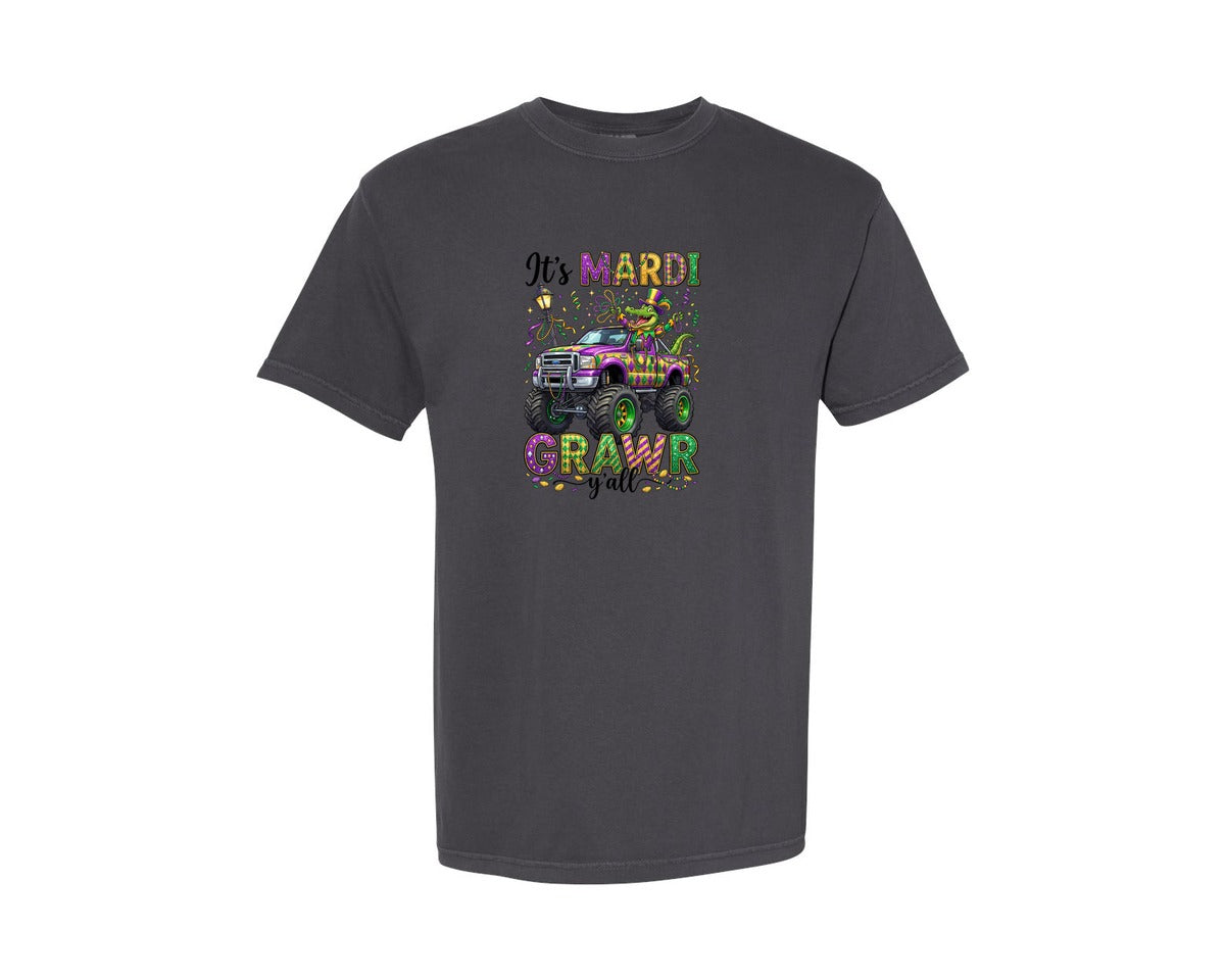 brand:Comfort Colors|color:Graphite|Mardi Gras Gator Truck Graphic T-Shirt