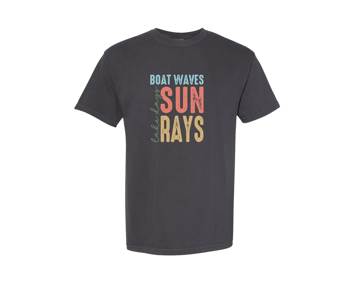 brand:Comfort Colors|color:Graphite|Boat Waves Sun Ray Lake Days Summer Graphic T-Shirt