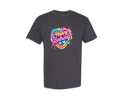 brand:Comfort Colors|color:Graphite|Neon Happy Birthday To Me Heart Graphic T-Shirt