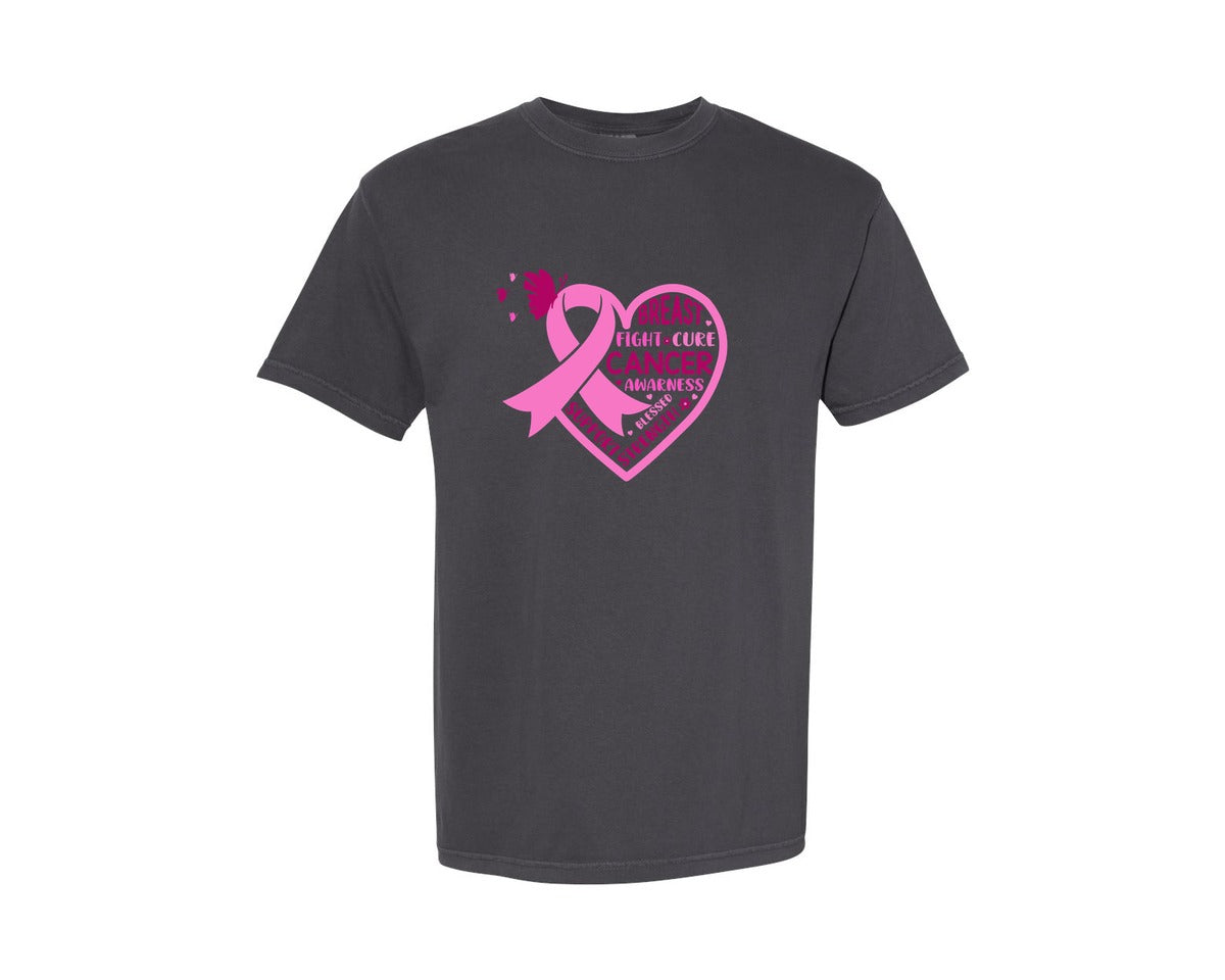 brand:Comfort Colors|color:Graphite|About Breast Cancer Love Shape Graphic T-Shirt