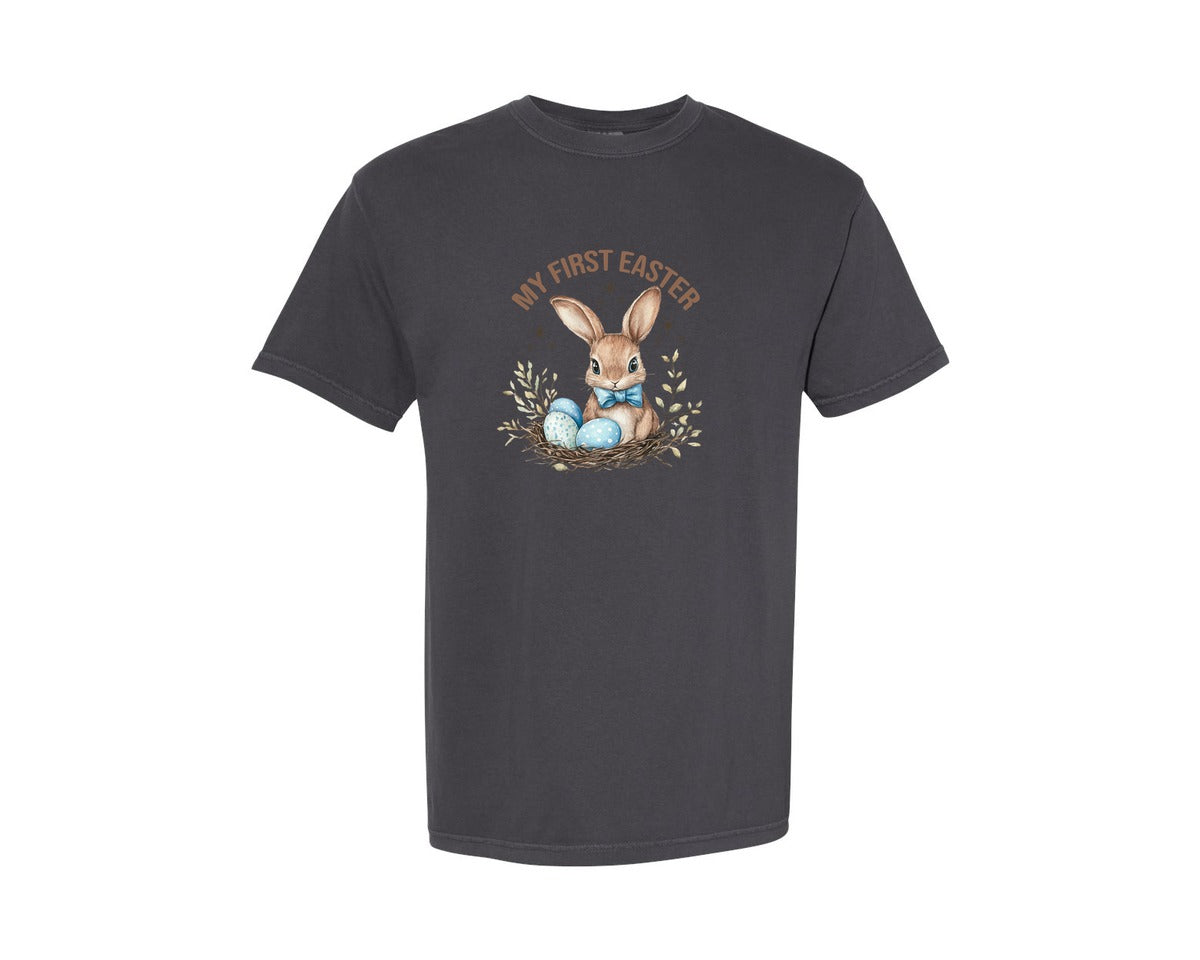 brand:Comfort Colors|color:Graphite|My First Easter Bunny Graphic T-Shirt