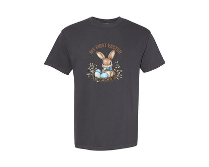 brand:Comfort Colors|color:Graphite|My First Easter Bunny Graphic T-Shirt