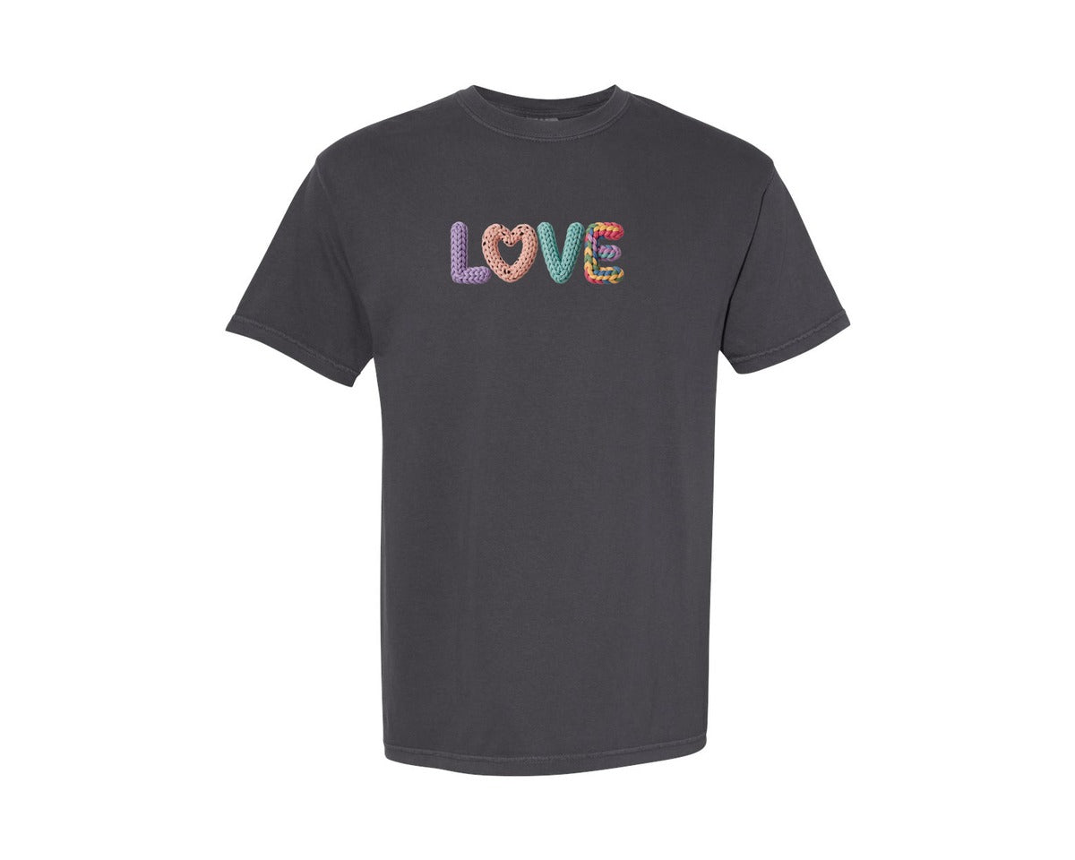 brand:Comfort Colors|color:Graphite|Love Yarn Crochet Valentines Day Graphic T-Shirt