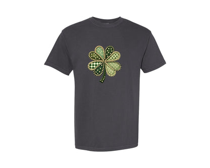brand:Comfort Colors|color:Graphite|Patchwork St Patricks Day Shamrock 7 Graphic T-Shirt
