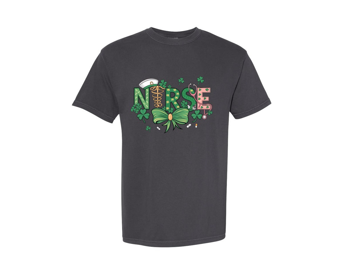 brand:Comfort Colors|color:Graphite|St Patricks Day Nurse Lucky Nurse 6 Graphic T-Shirt