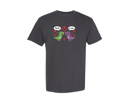 brand:Comfort Colors|color:Graphite|Cute Dino Valentines Day T Shirt Graphic T-Shirt