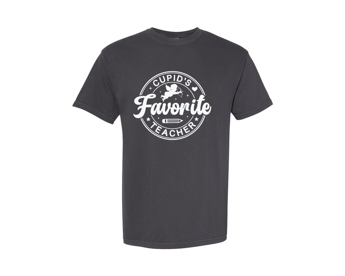 brand:Comfort Colors|color:Graphite|Teacher Valentine Cupids Favorite Graphic T-Shirt