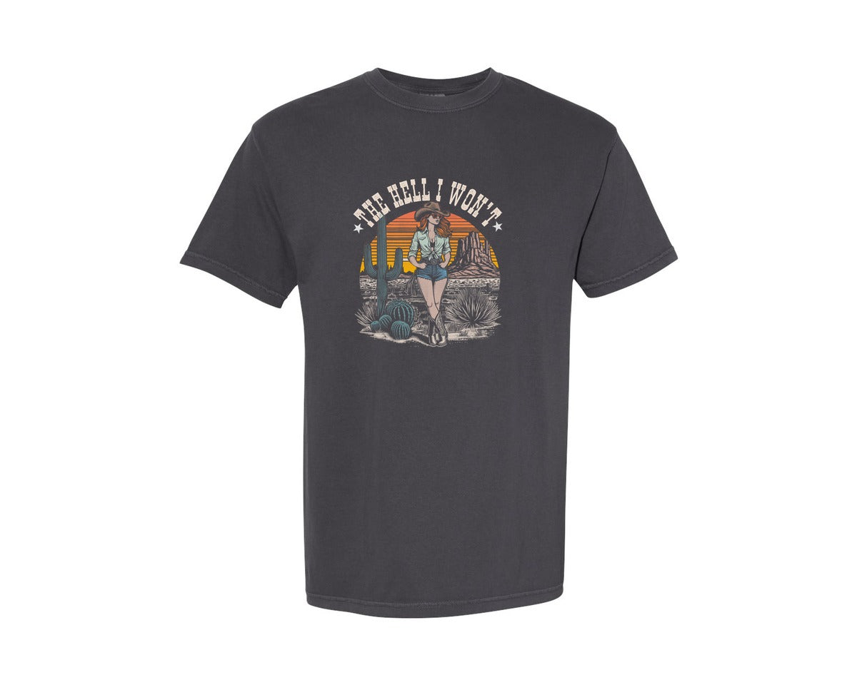 brand:Comfort Colors|color:Graphite|Vintage Cowgirl Shirt The Hell I Wont Graphic T-Shirt