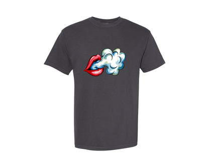 brand:Comfort Colors|color:Graphite|Red Lips Smoke Cloud Graphic T-Shirt