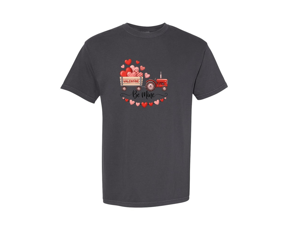 brand:Comfort Colors|color:Graphite|Be Mine Farm Truck With Heart Wagon Graphic T-Shirt
