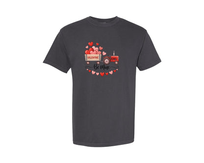 brand:Comfort Colors|color:Graphite|Be Mine Farm Truck With Heart Wagon Graphic T-Shirt