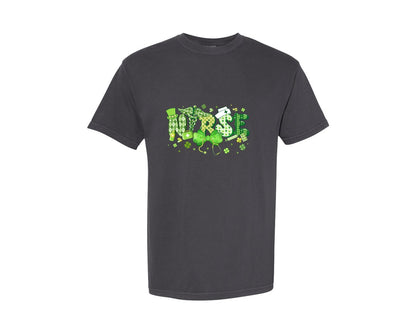 brand:Comfort Colors|color:Graphite|Nurse Lucky St Patricks Day Graphic T-Shirt