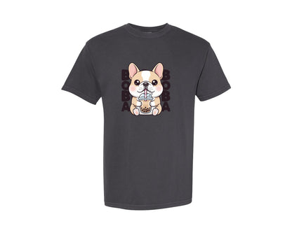 brand:Comfort Colors|color:Graphite|Cute French Bulldog Boba Graphic T-Shirt