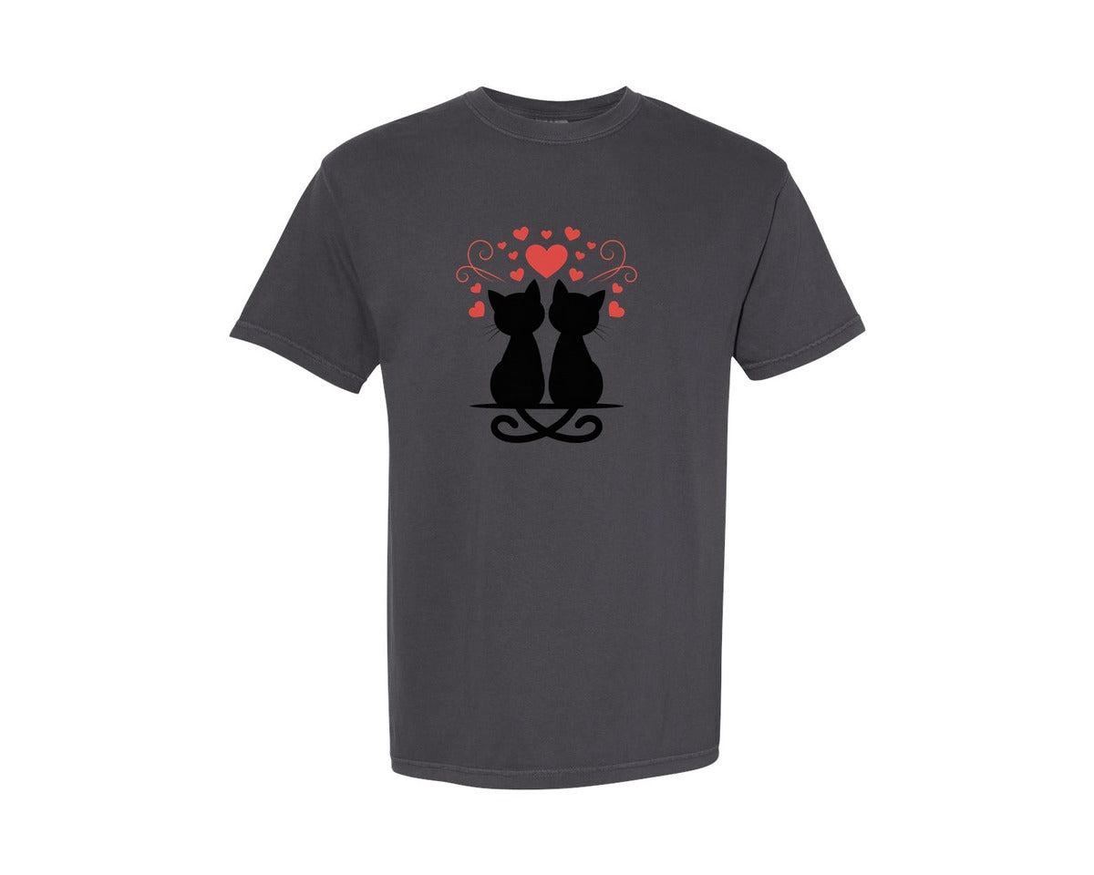 brand:Comfort Colors|color:Graphite|Cat Valentine Pngpaw Heart Cat Mom Graphic T-Shirt