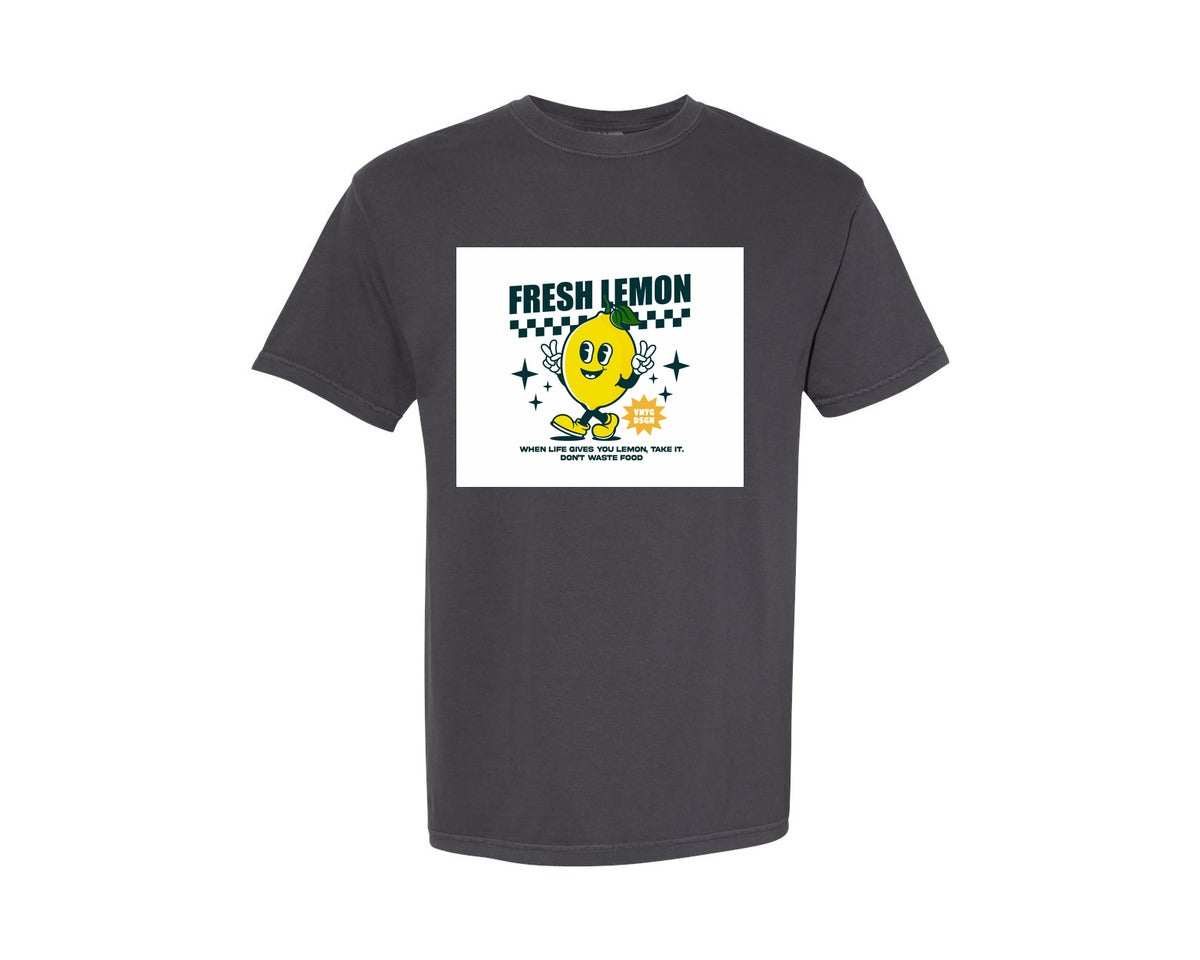 brand:Comfort Colors|color:Graphite|Lemon Cartoon Character Retro Design Graphic T-Shirt