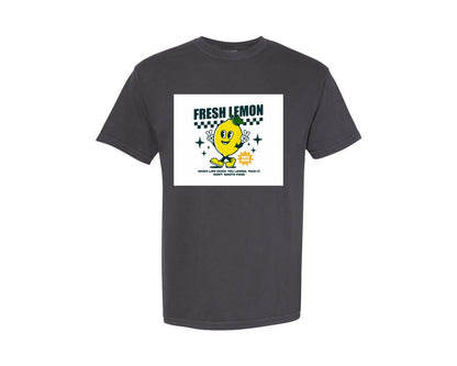 brand:Comfort Colors|color:Graphite|Lemon Cartoon Character Retro Design Graphic T-Shirt