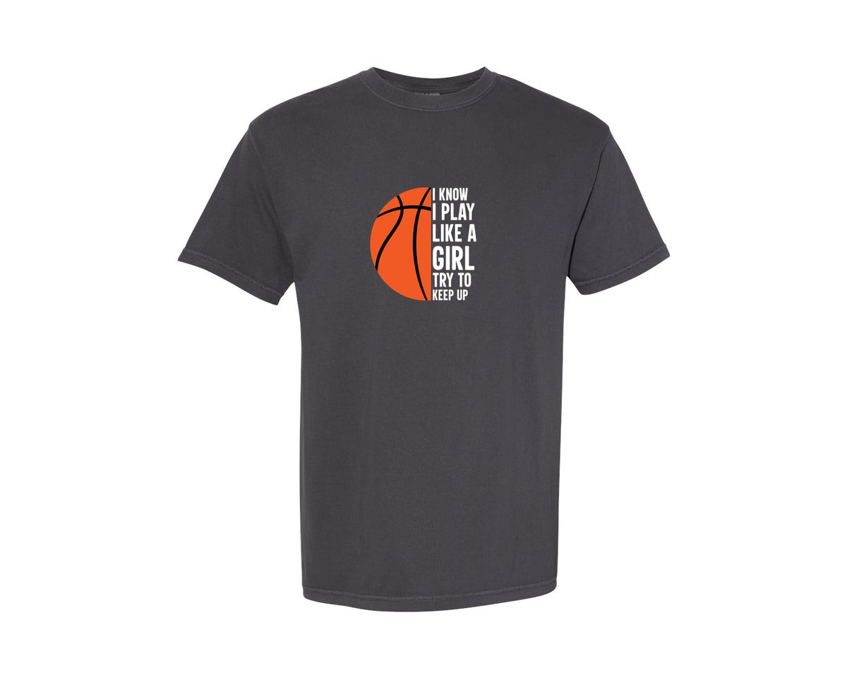 brand:Comfort Colors|color:Graphite|Basketball T Shirt Play Like A Girl Graphic T-Shirt