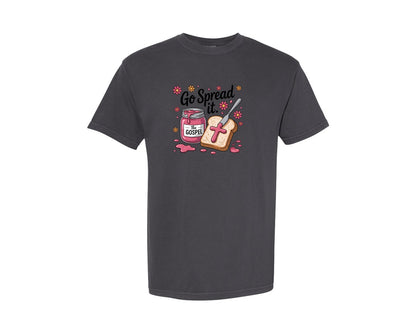 brand:Comfort Colors|color:Graphite|Go Spread It Gospel Christian Faith Jam Graphic T-Shirt