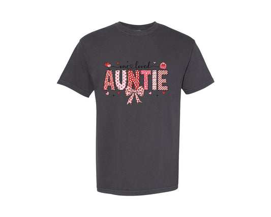 Auntie Valentine Coquette Bow One Loved Graphic T-Shirt