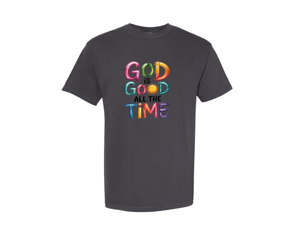 brand:Comfort Colors|color:Graphite|God Is Good All The Time Preppy 2 Graphic T-Shirt