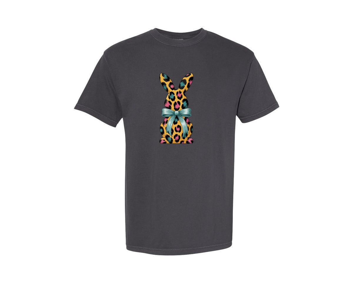 brand:Comfort Colors|color:Graphite|Happy Easter Bunny Leopard Easter Graphic T-Shirt