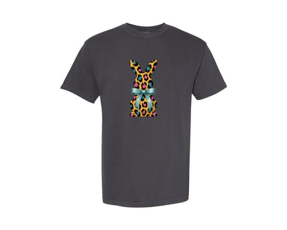 brand:Comfort Colors|color:Graphite|Happy Easter Bunny Leopard Easter Graphic T-Shirt