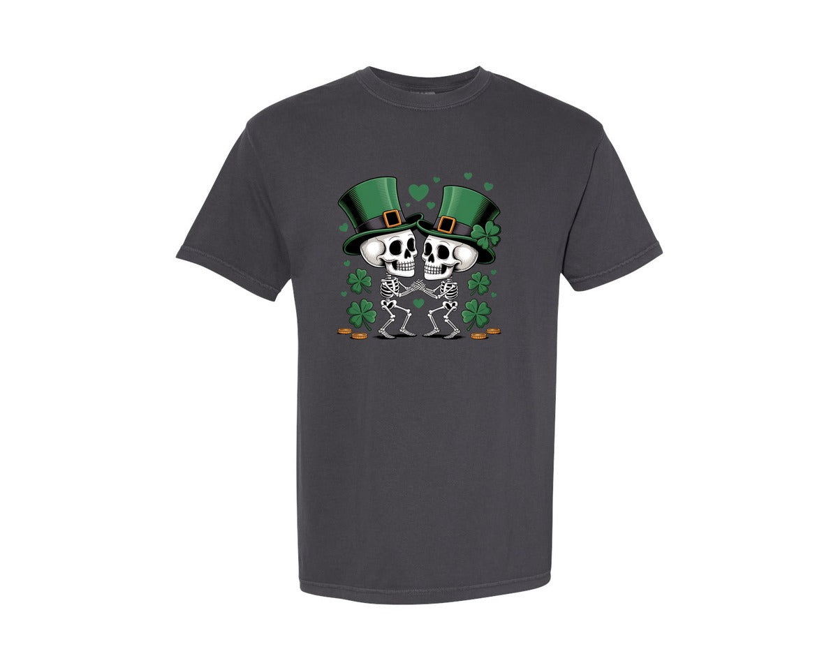brand:Comfort Colors|color:Graphite|St Patricks Day Skeleton Couple 3 Graphic T-Shirt