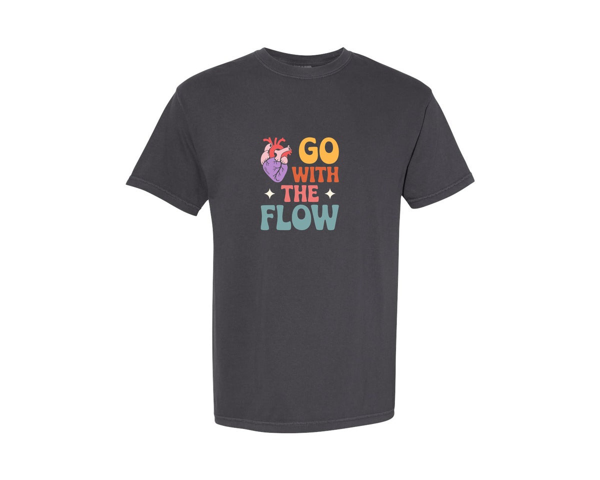brand:Comfort Colors|color:Graphite|Go With The Flow Icu Nurse Shirt Graphic T-Shirt