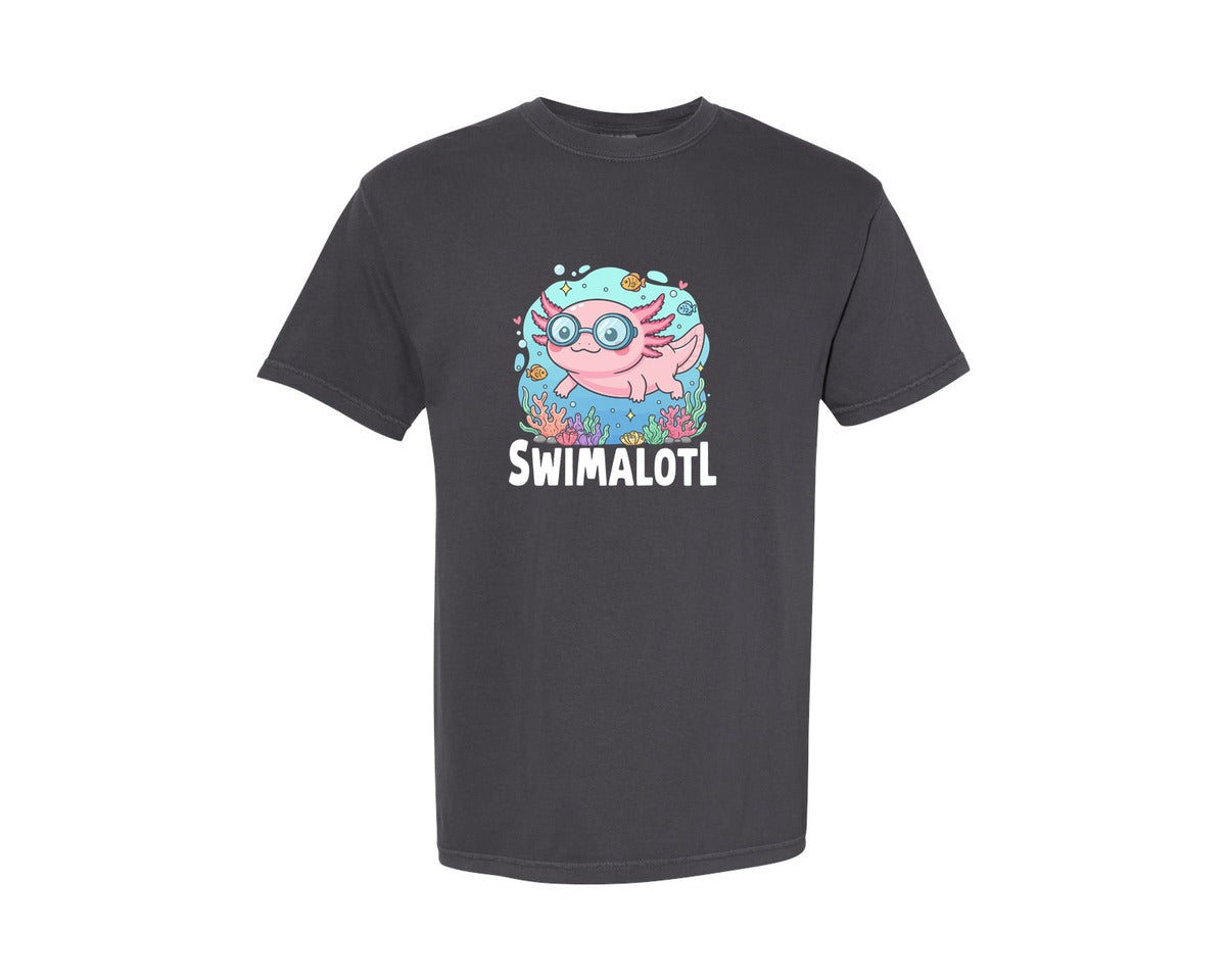 brand:Comfort Colors|color:Graphite|Cute Swimming Axolotl Swimalotl Graphic T-Shirt