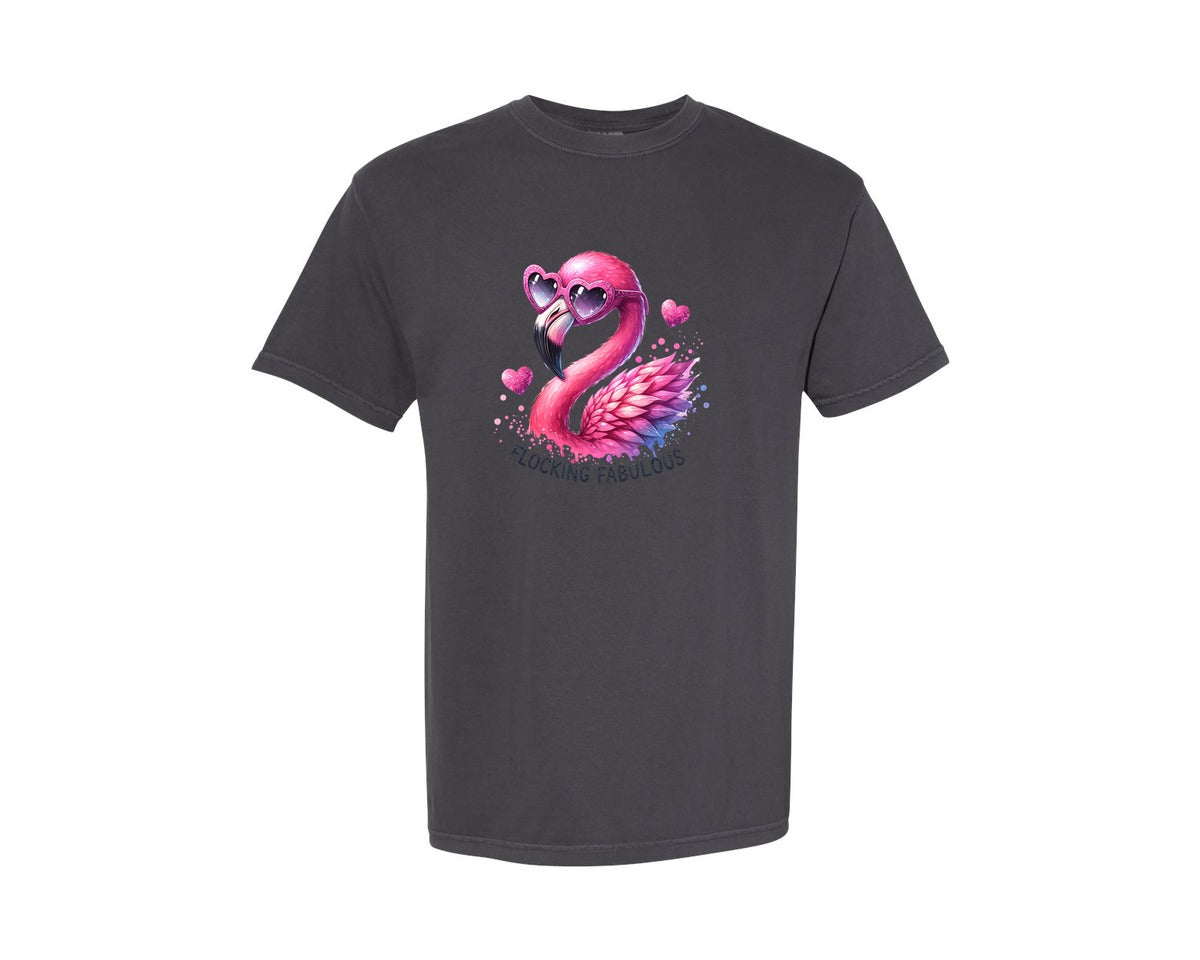 brand:Comfort Colors|color:Graphite|Flocking Fabulous Flamingo 3 Graphic T-Shirt