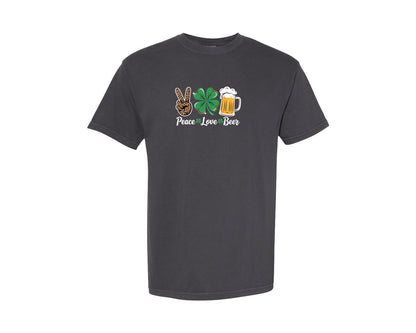 brand:Comfort Colors|color:Graphite|Peace Love Beer St Patricks Day Graphic T-Shirt