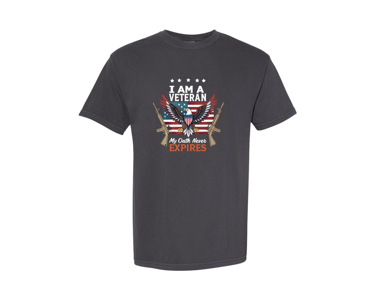 brand:Comfort Colors|color:Graphite|I Am A Veteran My Oath Never Expires 8 Graphic T-Shirt