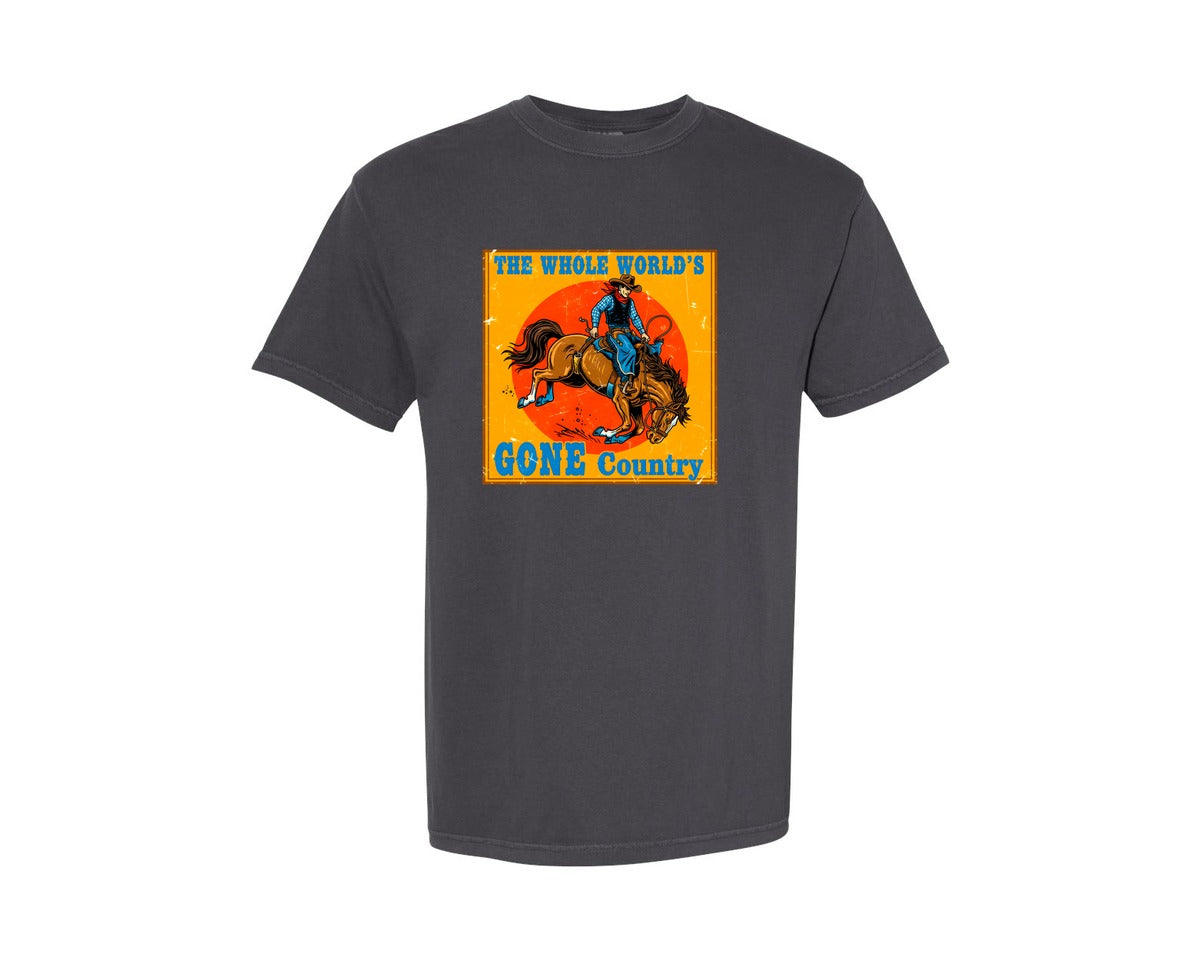 brand:Comfort Colors|color:Graphite|Whole Worlds Gone Country Western Graphic T-Shirt
