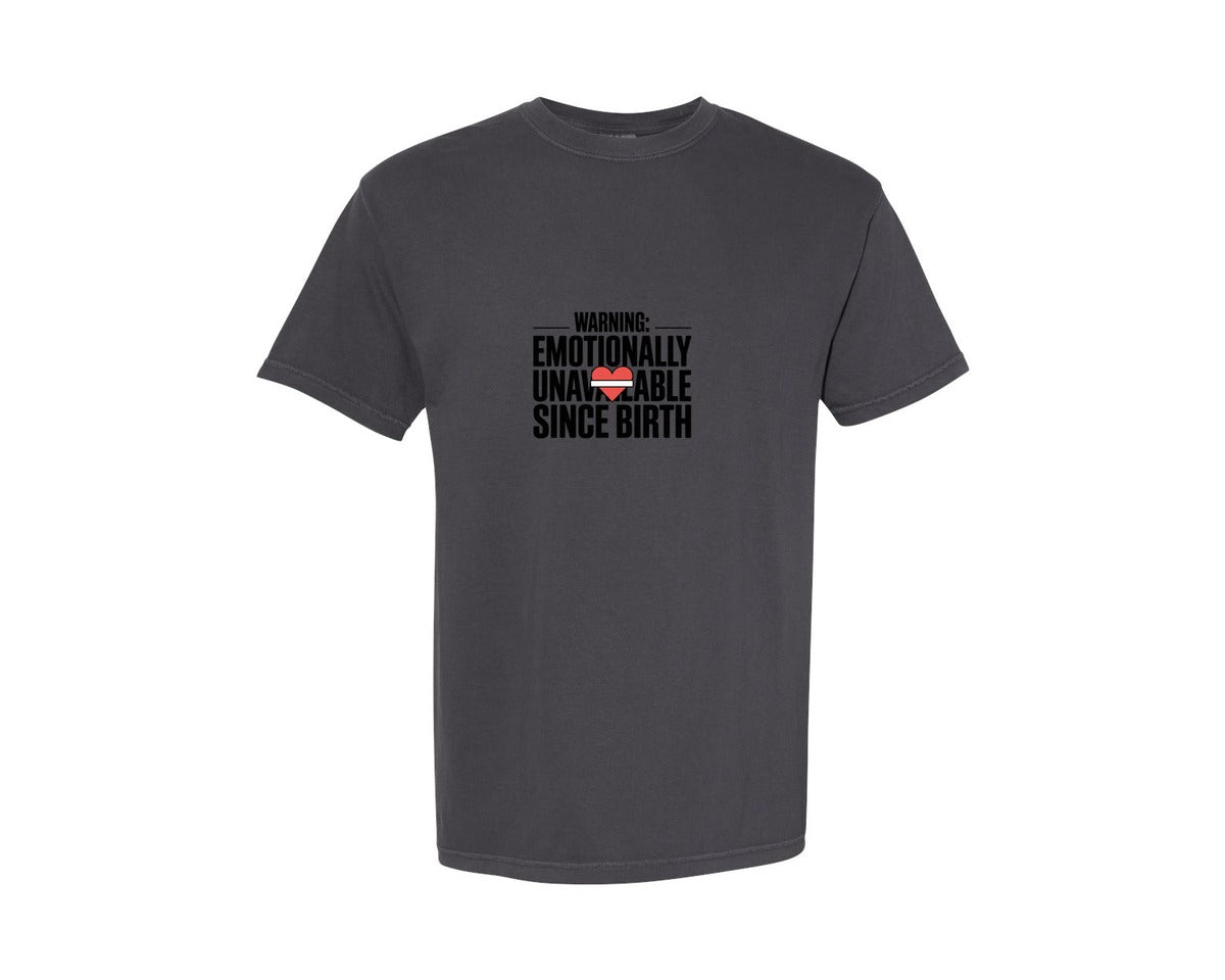 brand:Comfort Colors|color:Graphite|Warning Emotionally Unavailable Graphic T-Shirt